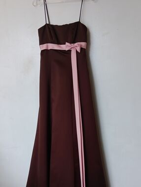 Alfred Angelo Brown Maxi Dress with Pink Sash